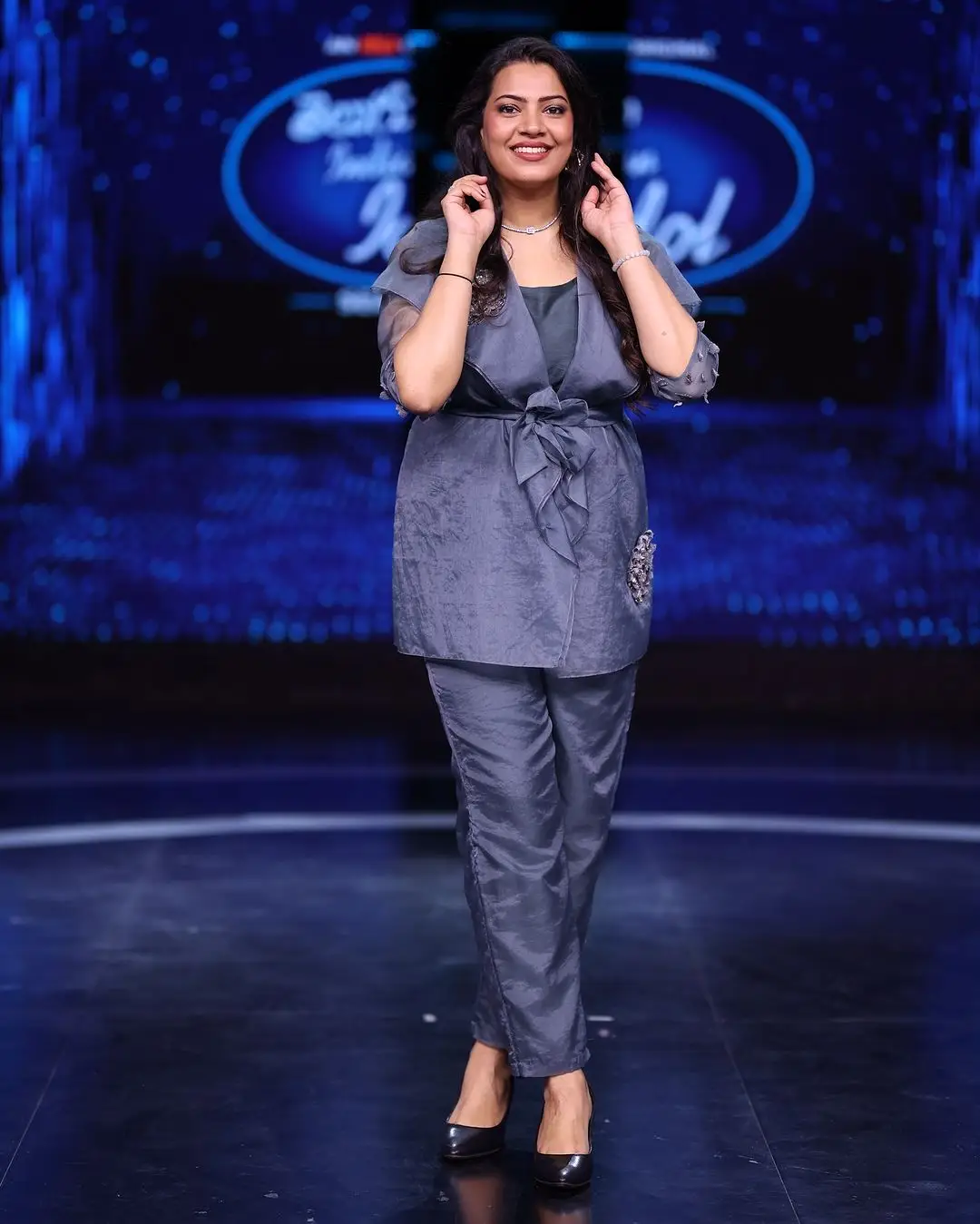 Hyderabad Singer Geetha Madhuri In Beautiful Blue Coat Pant